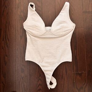 Astr Cream Ribbed Bodysuit